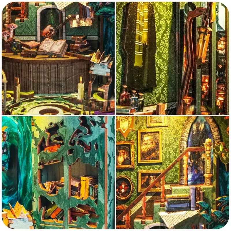 Diy Wooden Book Nook Kit Shelf Insert - Miniatuurmodelsets DIY houten slangenhuis met licht