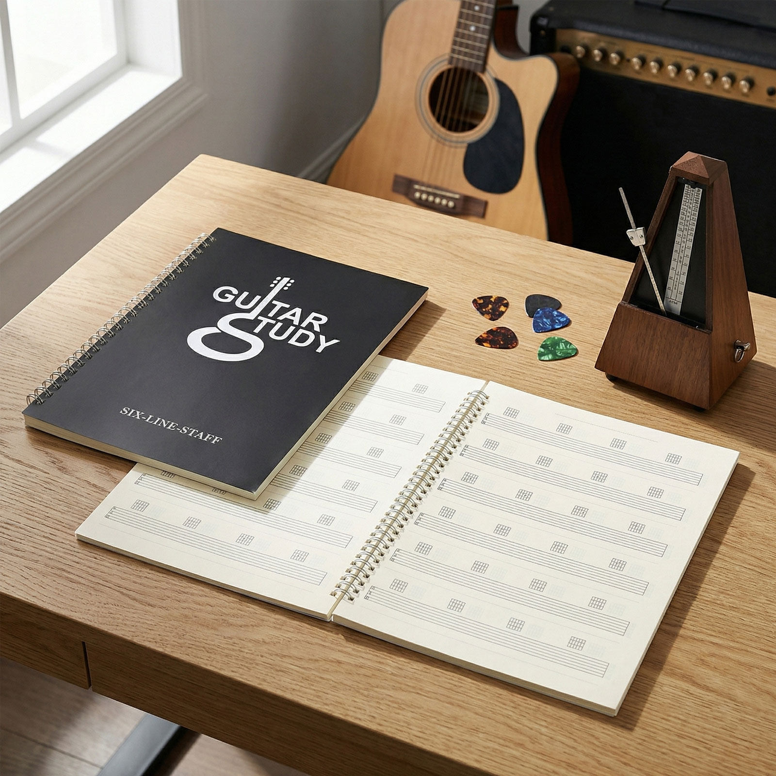 2 stuks 6-snarige gitaar tabul - Blank Sheet Music Notebook recensie en prijs